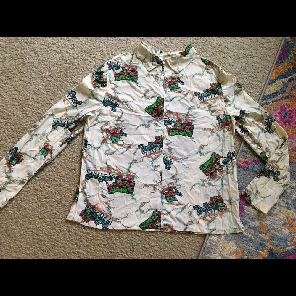 Vintage 70s polyester novelty print shirt blouse